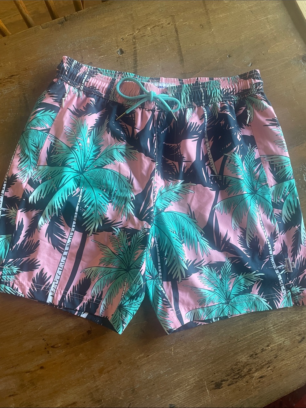 Men's Palm-Print Swim Trunks - Pink & Teal size M